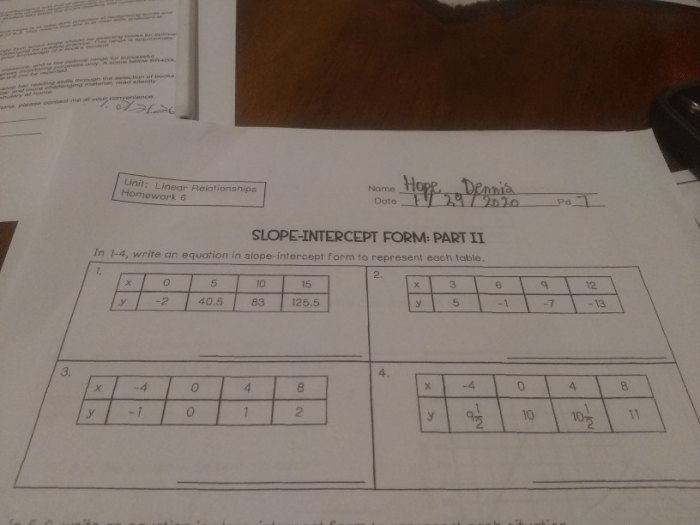 Unit 2 linear functions homework 2 standard and slope-intercept form