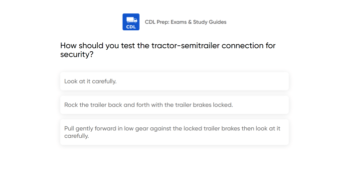 How should you test the tractor semitrailer connection for security